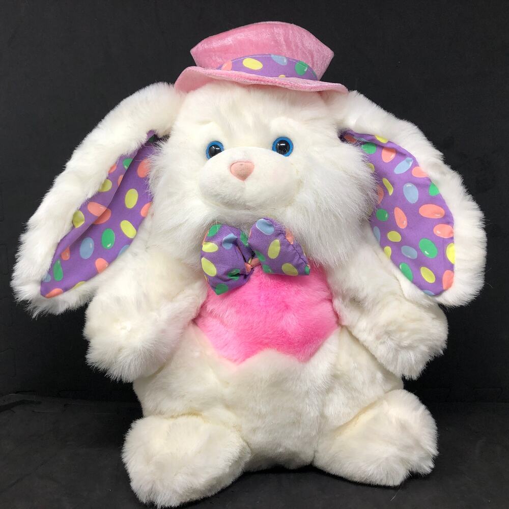TB Trading Easter Bunny Plush Jelly Bean Ears‎ Bow Pink Vest Top Hat Vintage